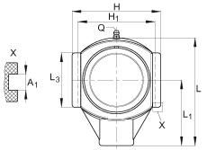 吊裝式軸承座單元 RTUEY50-TV-VA, 塑料軸承座，內(nèi)圈帶平頭螺釘?shù)耐馇蛎媲蜉S承，耐腐蝕設(shè)計(jì)，R 型密封