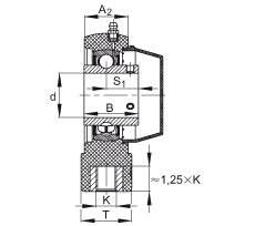吊裝式軸承座單元 RTUEY50-TV-VA, 塑料軸承座，內(nèi)圈帶平頭螺釘?shù)耐馇蛎媲蜉S承，耐腐蝕設(shè)計(jì)，R 型密封