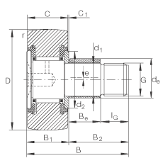 螺栓型滾輪 KRE16-PP, 軸向引導(dǎo)，帶偏心鎖圈，兩側(cè)用塑料推力平墊圈