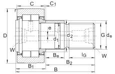 螺栓型滾輪 NUKRE47, 軸向引導(dǎo)，滿裝圓柱滾子，帶偏心擋圈，兩側(cè)迷宮密封