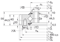交叉滾子軸承 XSA140414-N, 標(biāo)準(zhǔn)系列 14， 外部的齒輪齒，兩側(cè)唇密封