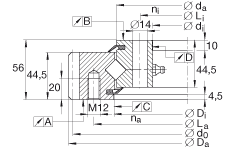 交叉滾子軸承 XSA140944-N, 標(biāo)準(zhǔn)系列 14， 外部的齒輪齒，兩側(cè)唇密封