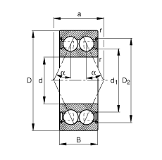 角接觸球軸承 3806-B-2Z-TVH, 雙列，雙側(cè)間隙密封，接觸角 α = 25°