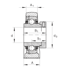 直立式軸承座單元 TASE30-N, 鑄鐵軸承座，帶偏心鎖圈的外球面球軸承，T 型密封