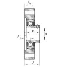 軸承座單元 FLCTEY12, 帶兩個螺栓孔的法蘭的軸承座單元，鑄鐵， 內(nèi)圈帶平頭螺釘， P 型密封，無再潤滑結(jié)構(gòu)