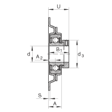 吊裝式軸承座單元 MSTU25, 鋼板軸承座，帶偏心鎖圈的外球面球軸承，P型密封，帶再潤滑結構