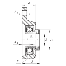 軸承座單元 PCFTR12, 帶三個螺栓孔的法蘭的軸承座單元，鑄鐵，偏心鎖圈，P型密封