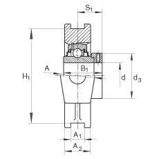 吊裝式軸承座單元 RTUE25, 鑄鐵軸承座，帶偏心鎖圈的外球面球軸承，R 密封
