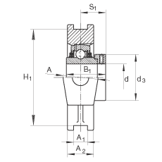 吊裝式軸承座單元 TTUE50, 鑄鐵軸承座，帶偏心鎖圈的外球面球軸承，T 型密封
