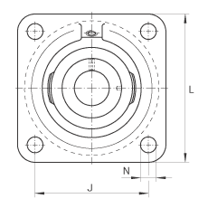 軸承座單元 PCJ1-1/4-206, 四角法蘭軸承座單元，鑄鐵，根據(jù) ABMA 15 - 1991, ABMA 14 - 1991, ISO3228 帶有偏心緊定環(huán)，P型密封，英制