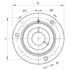 軸承座單元 GRRY25-VA, 帶三個/四個螺栓孔的法蘭的軸承座單元，沖壓鋼板，內(nèi)圈帶平頭螺釘，R 型密封， 耐腐蝕保護