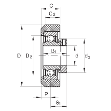 外球面球軸承 RCRA20/46-FA106, 帶橡膠插入件，偏心鎖圈定位， 兩側(cè) P 型密封